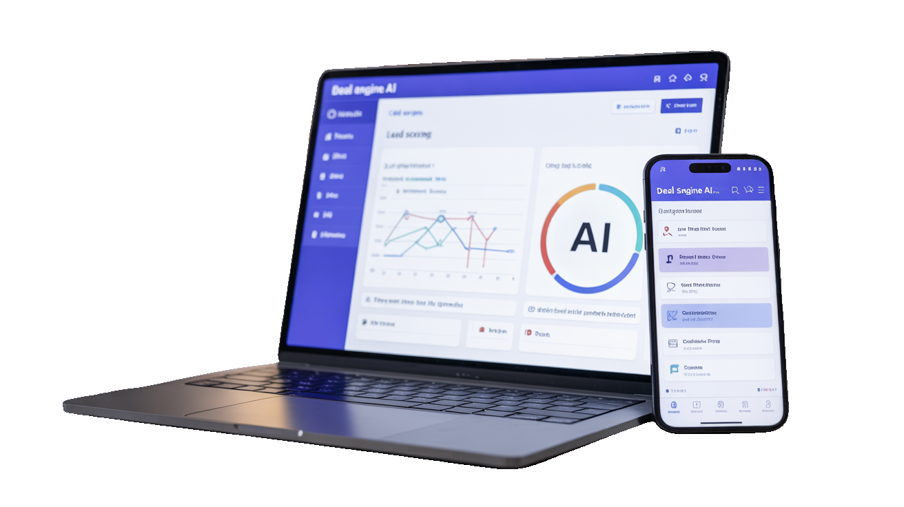 Deal Engine AI CRM Software Mockup - Laptop and Phone View